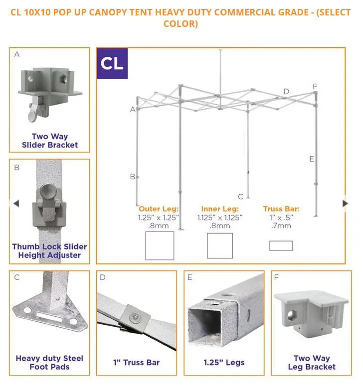 10x10 Type CL Instant Canopy **STEEL** Frame with Top