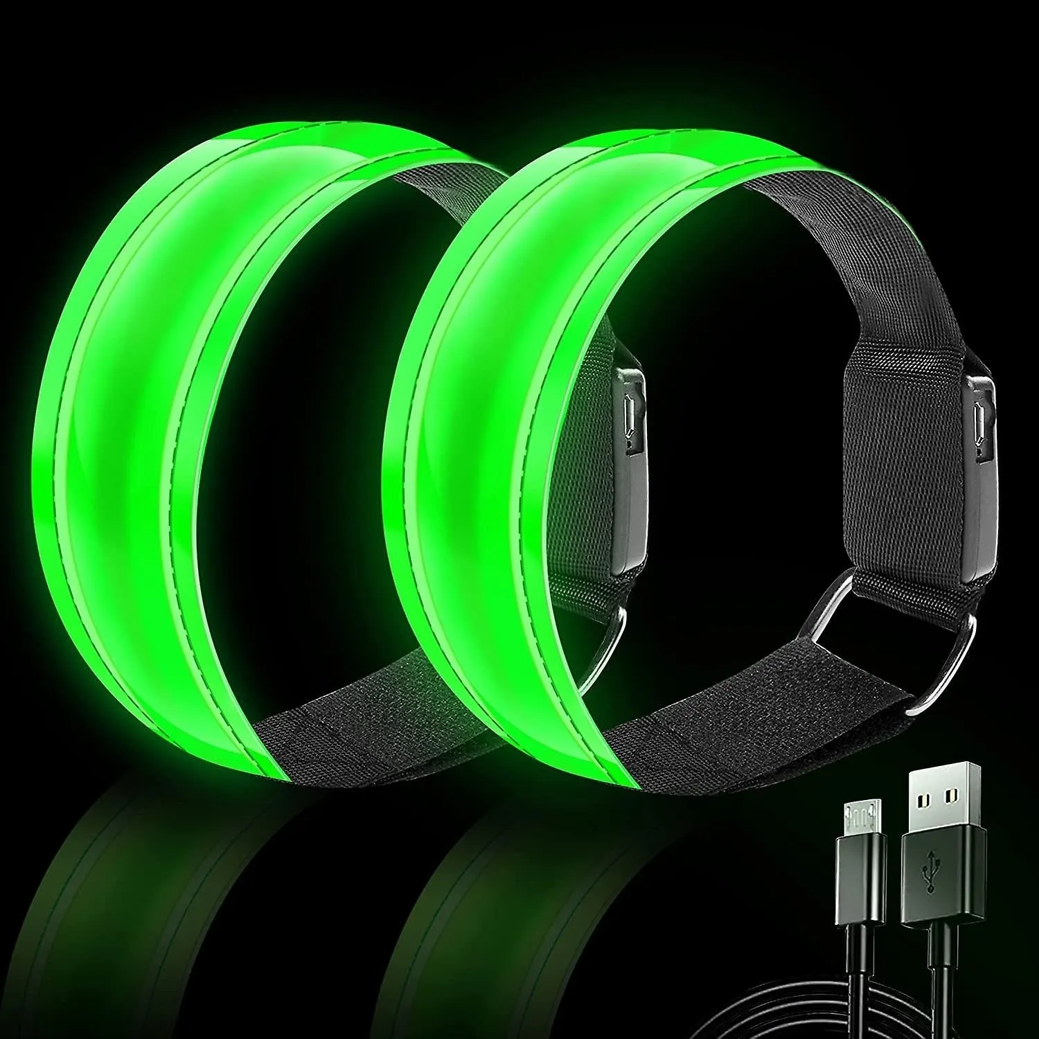 2 Pack Led Armband Running Light Usb Rechargeable Flashing Bracelet For Night Running Cycling