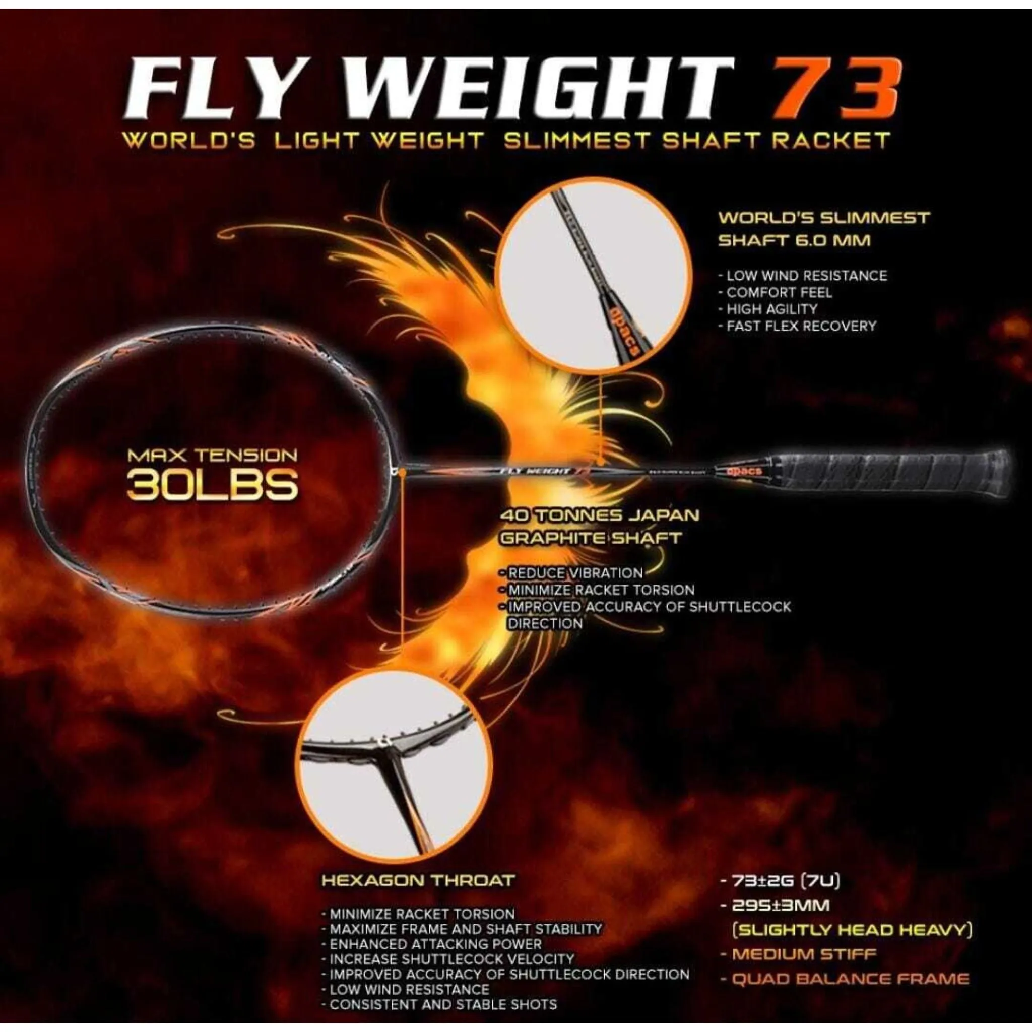 APACS Fly Weight 73 Badminton Racket