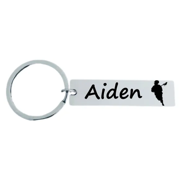 Boys Personalized Engraved Lacrosse Bar Keychain