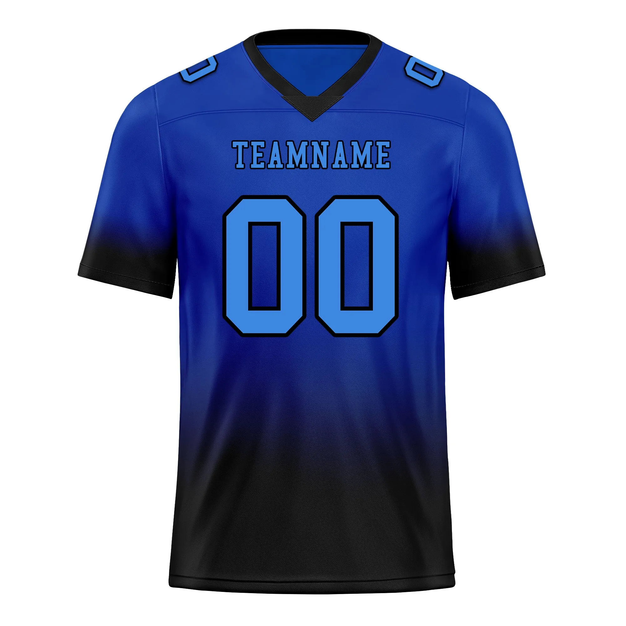 Custom Black Blue Fade Fashion Personalized Authentic Football Jersey FBJ02-D06102