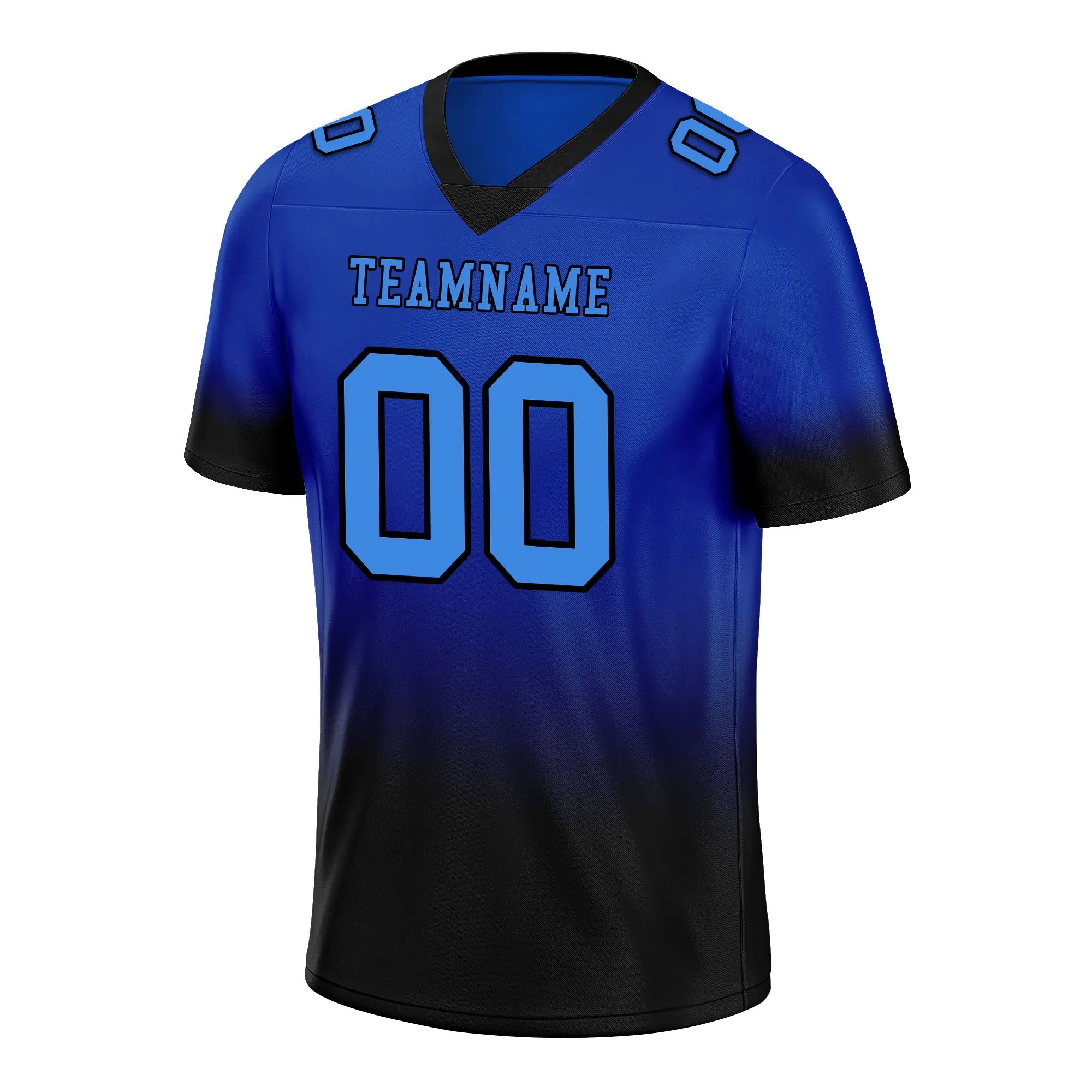 Custom Black Blue Fade Fashion Personalized Authentic Football Jersey FBJ02-D06102