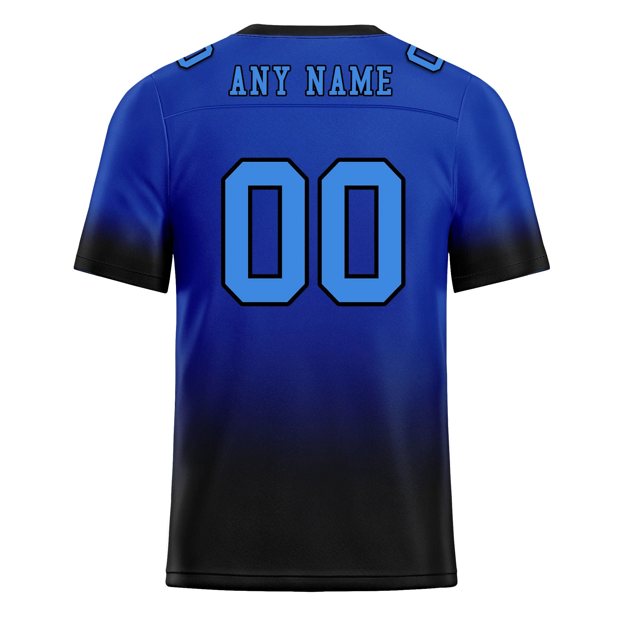 Custom Black Blue Fade Fashion Personalized Authentic Football Jersey FBJ02-D06102