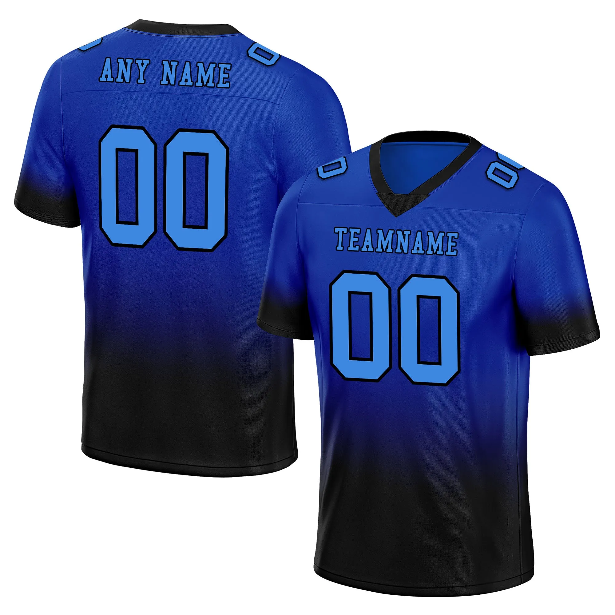 Custom Black Blue Fade Fashion Personalized Authentic Football Jersey FBJ02-D06102