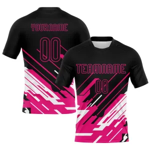 Custom Black Pink-White Lines Sublimation Volleyball Uniform Jersey