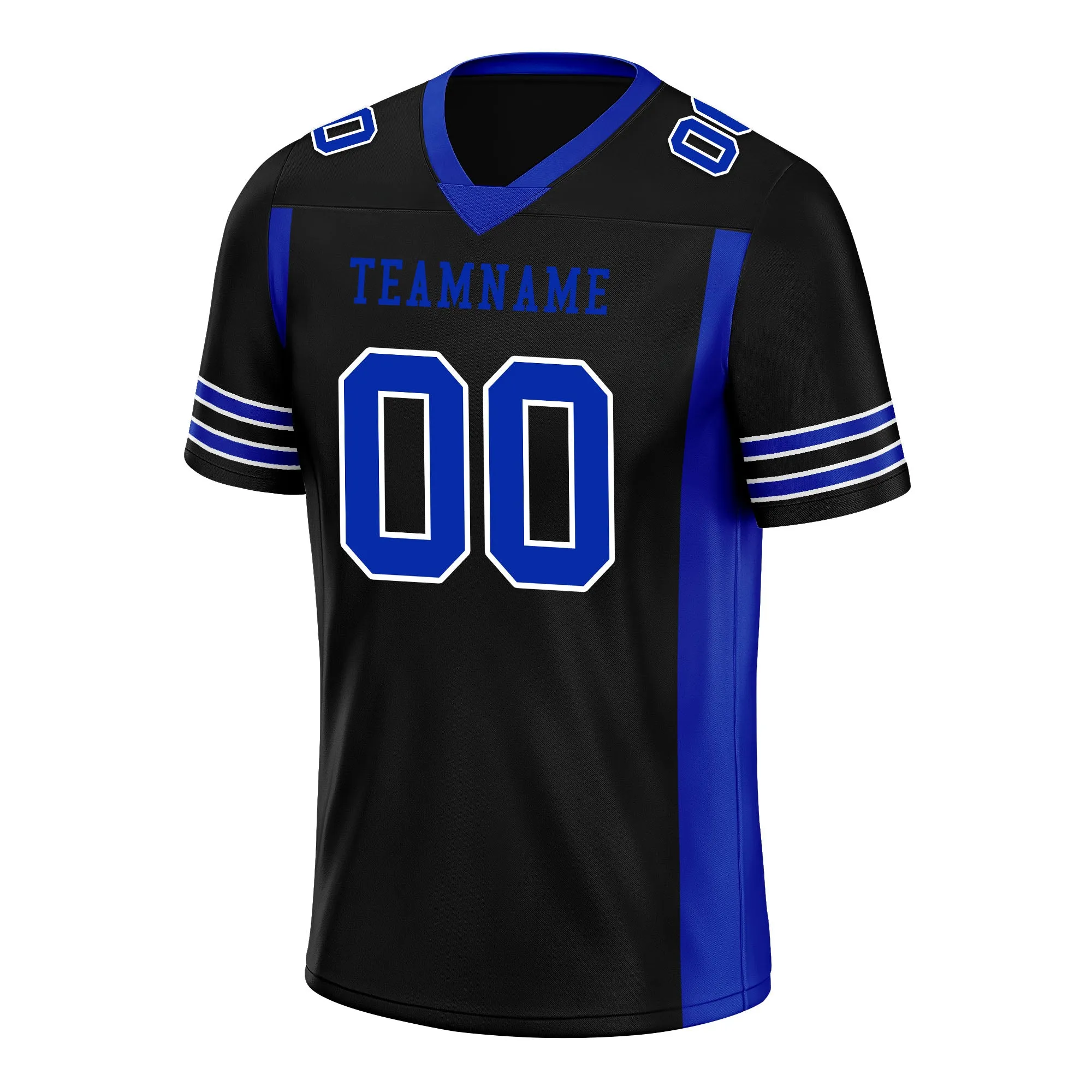 Custom Blue Black Striped Sleeves Personalized Authentic Football Jersey FBJ02-D06072