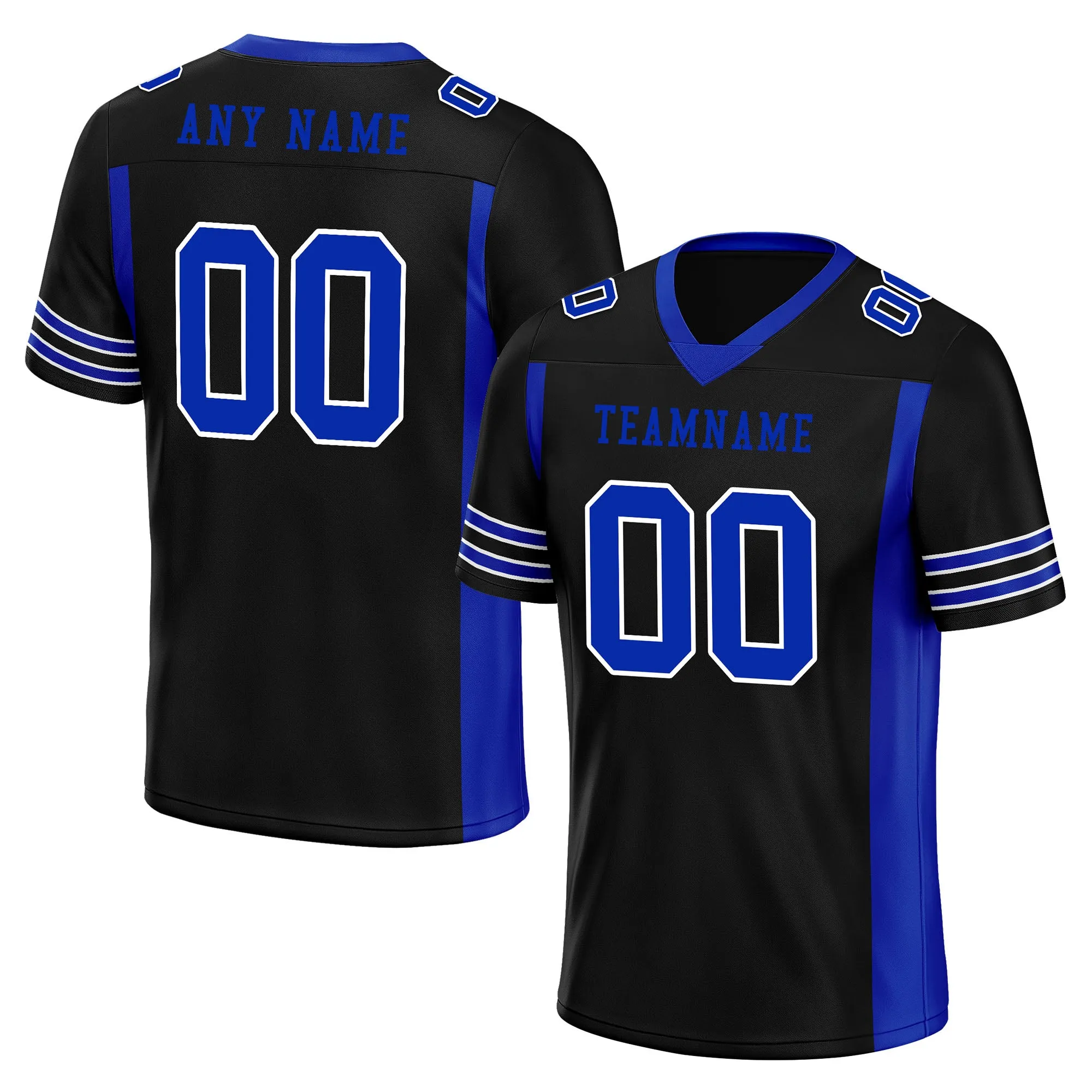 Custom Blue Black Striped Sleeves Personalized Authentic Football Jersey FBJ02-D06072