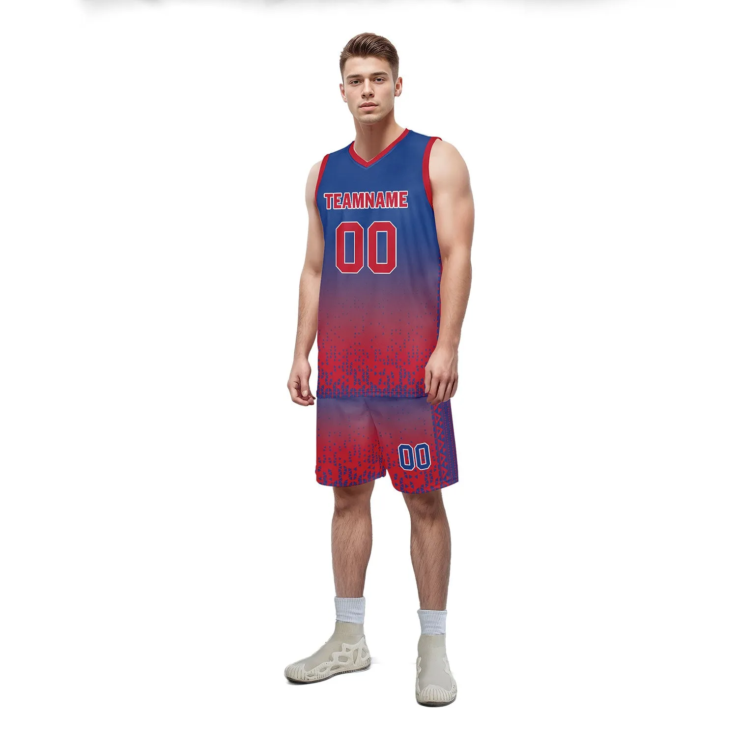 Custom Blue Red Fade Fashion Sports Uniform Basketball Jersey BBJ01-D020102-1