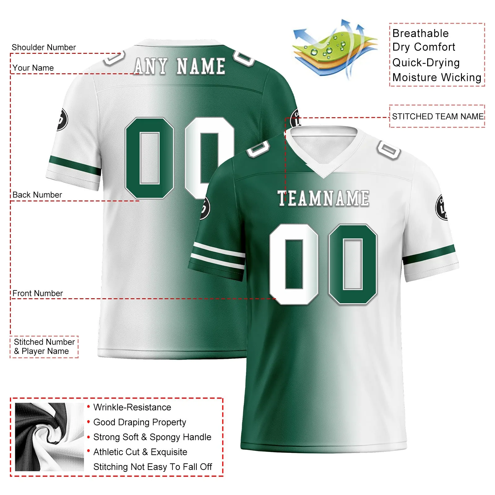 Custom Green White New York Personalized Authentic Football Jersey FBJ02-D028017-30