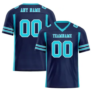 Custom Navy Blue Turquoise Striped Sleeves Personalized Authentic Football Jersey FBJ02-D06079