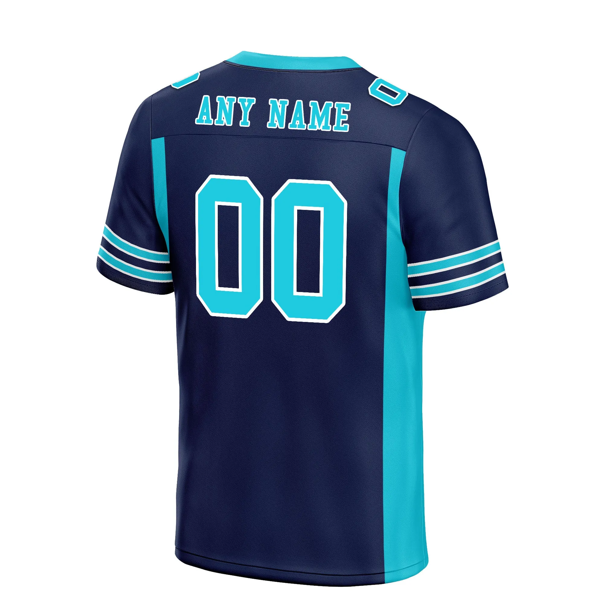 Custom Navy Blue Turquoise Striped Sleeves Personalized Authentic Football Jersey FBJ02-D06079