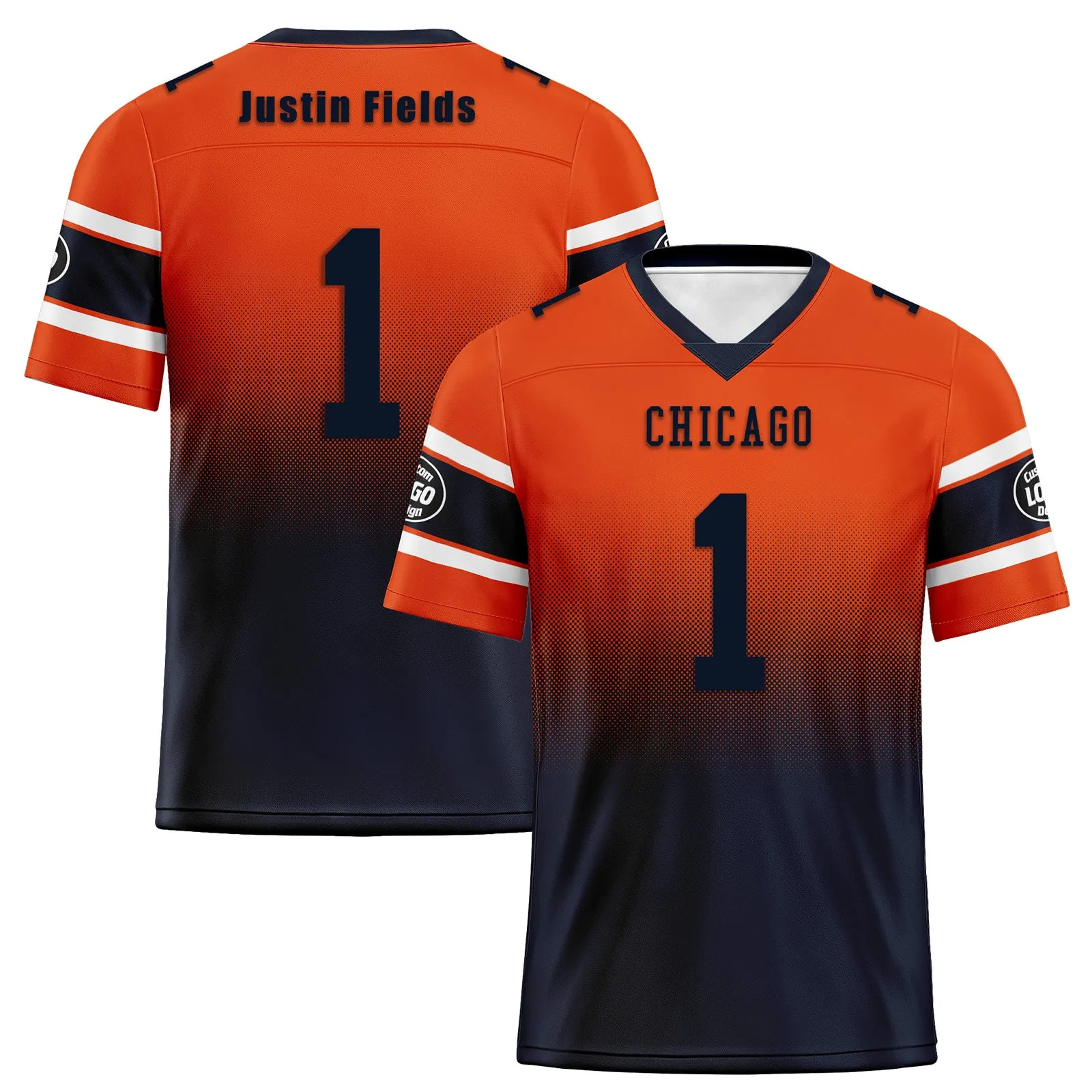 Custom Orange Blue Chicago Personalized Authentic Football Jersey FBJ02-D020249-7