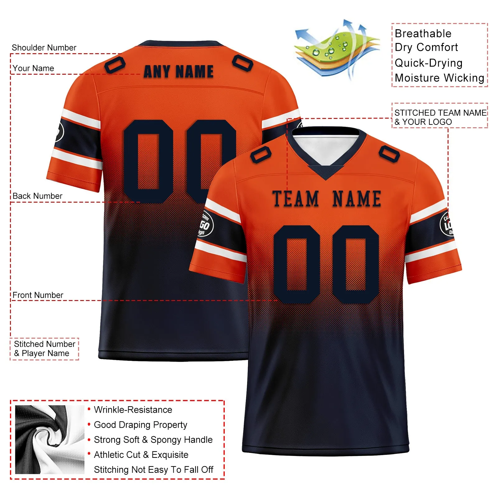 Custom Orange Blue Chicago Personalized Authentic Football Jersey FBJ02-D020249-7