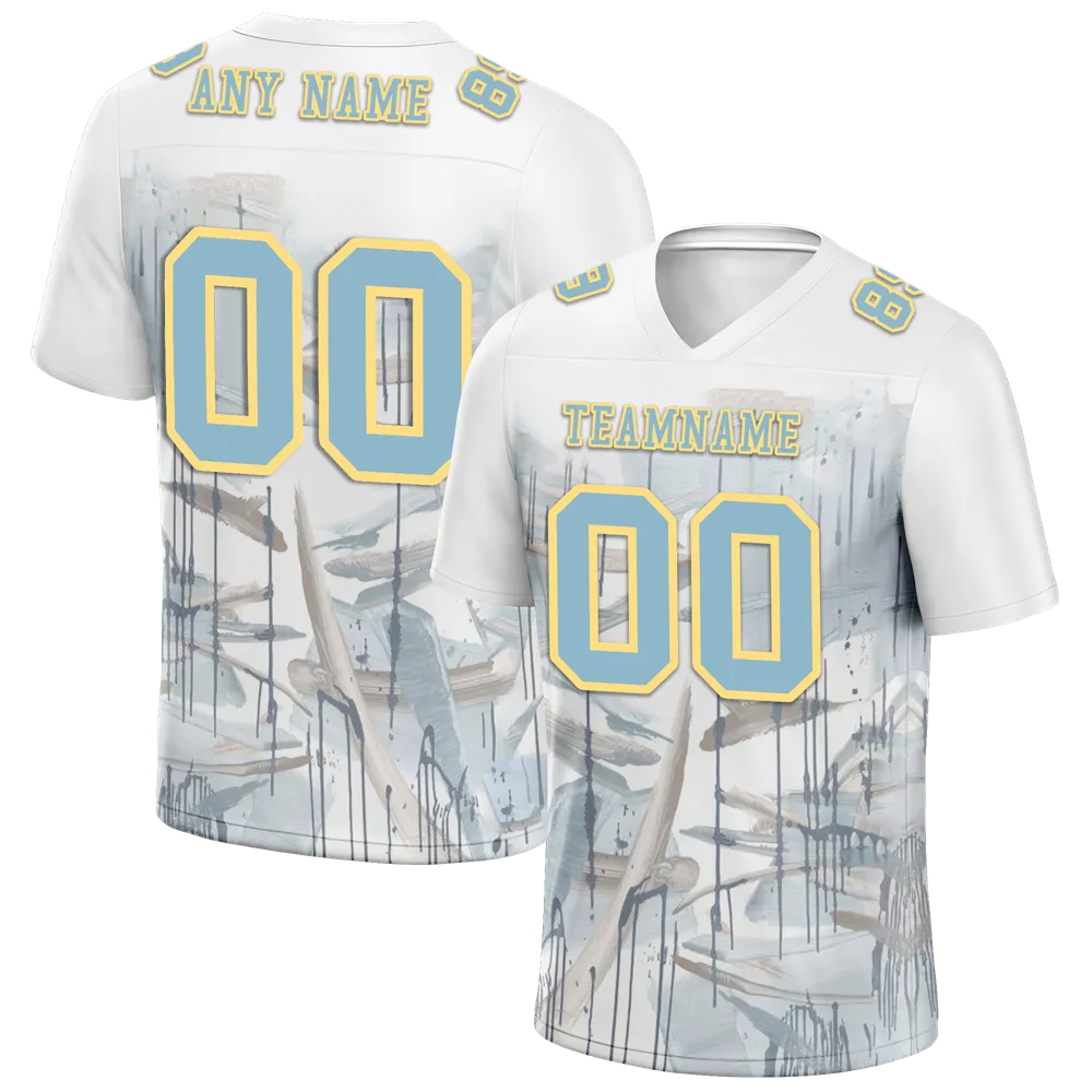 Custom White Graffiti Pattern Aqua Personalized Authentic Football Jersey FBJ02-bc0facc