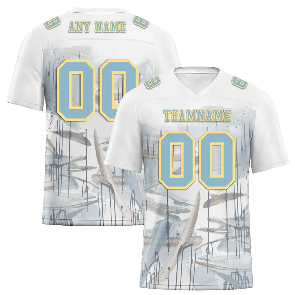 Custom White Graffiti Pattern Aqua Personalized Authentic Football Jersey FBJ02-bc0facc