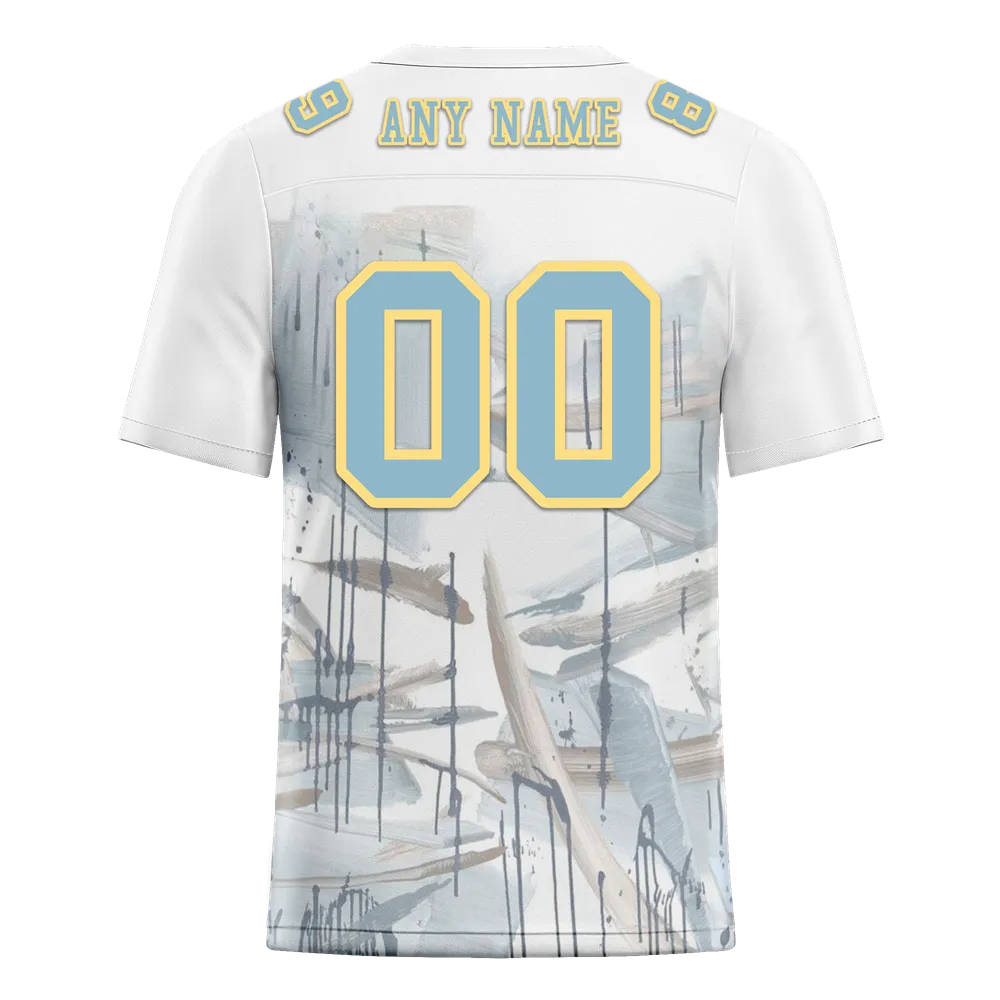 Custom White Graffiti Pattern Aqua Personalized Authentic Football Jersey FBJ02-bc0facc