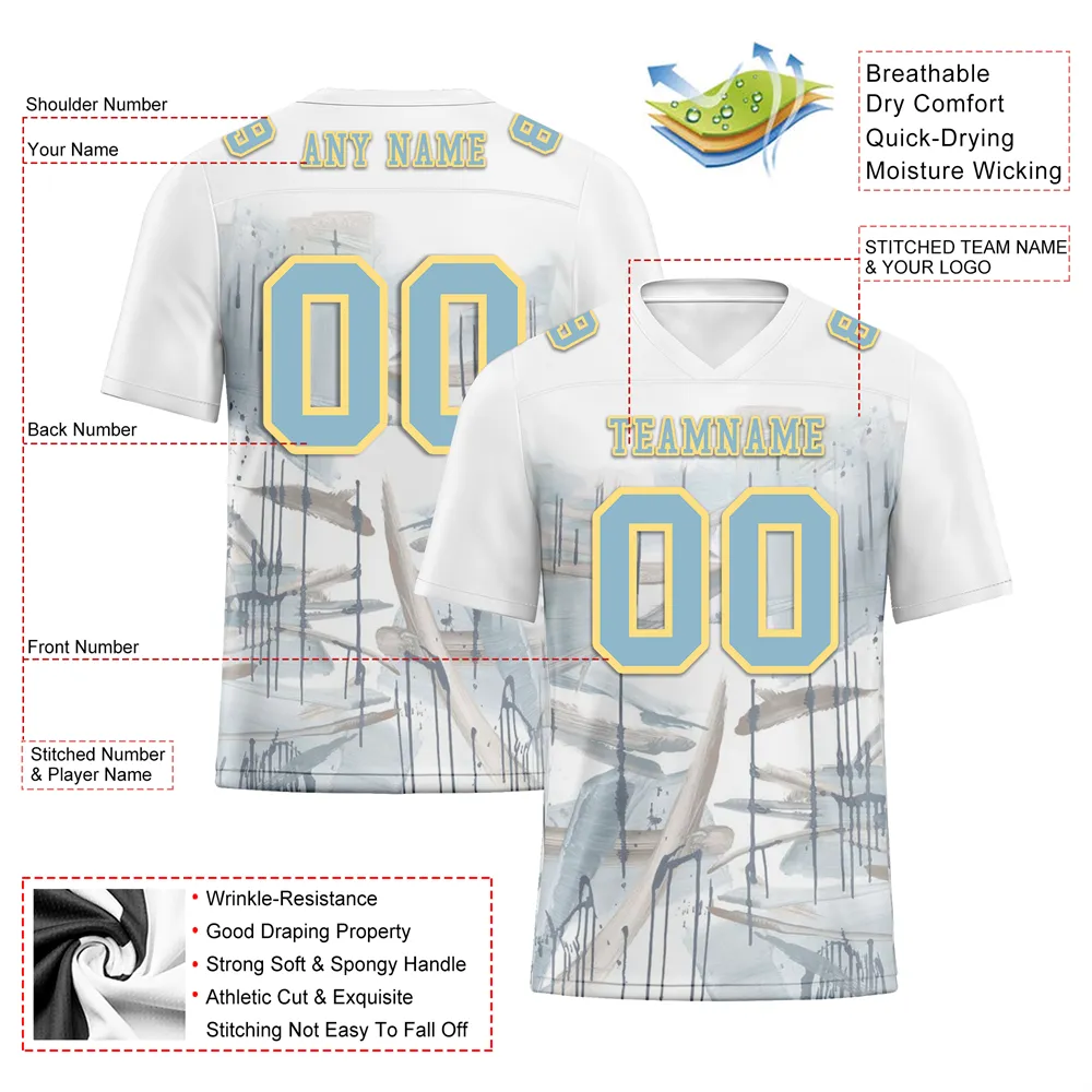 Custom White Graffiti Pattern Aqua Personalized Authentic Football Jersey FBJ02-bc0facc