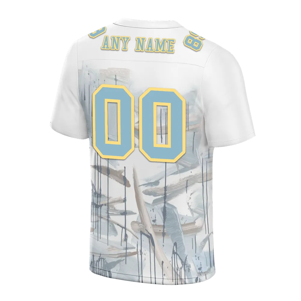 Custom White Graffiti Pattern Aqua Personalized Authentic Football Jersey FBJ02-bc0facc