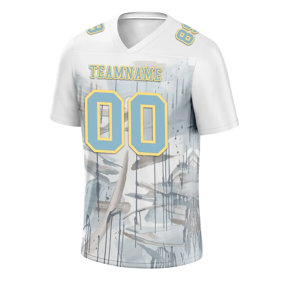 Custom White Graffiti Pattern Aqua Personalized Authentic Football Jersey FBJ02-bc0facc