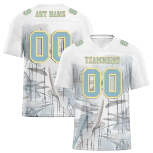 Custom White Graffiti Pattern Aqua Personalized Authentic Football Jersey FBJ02-bc0facc