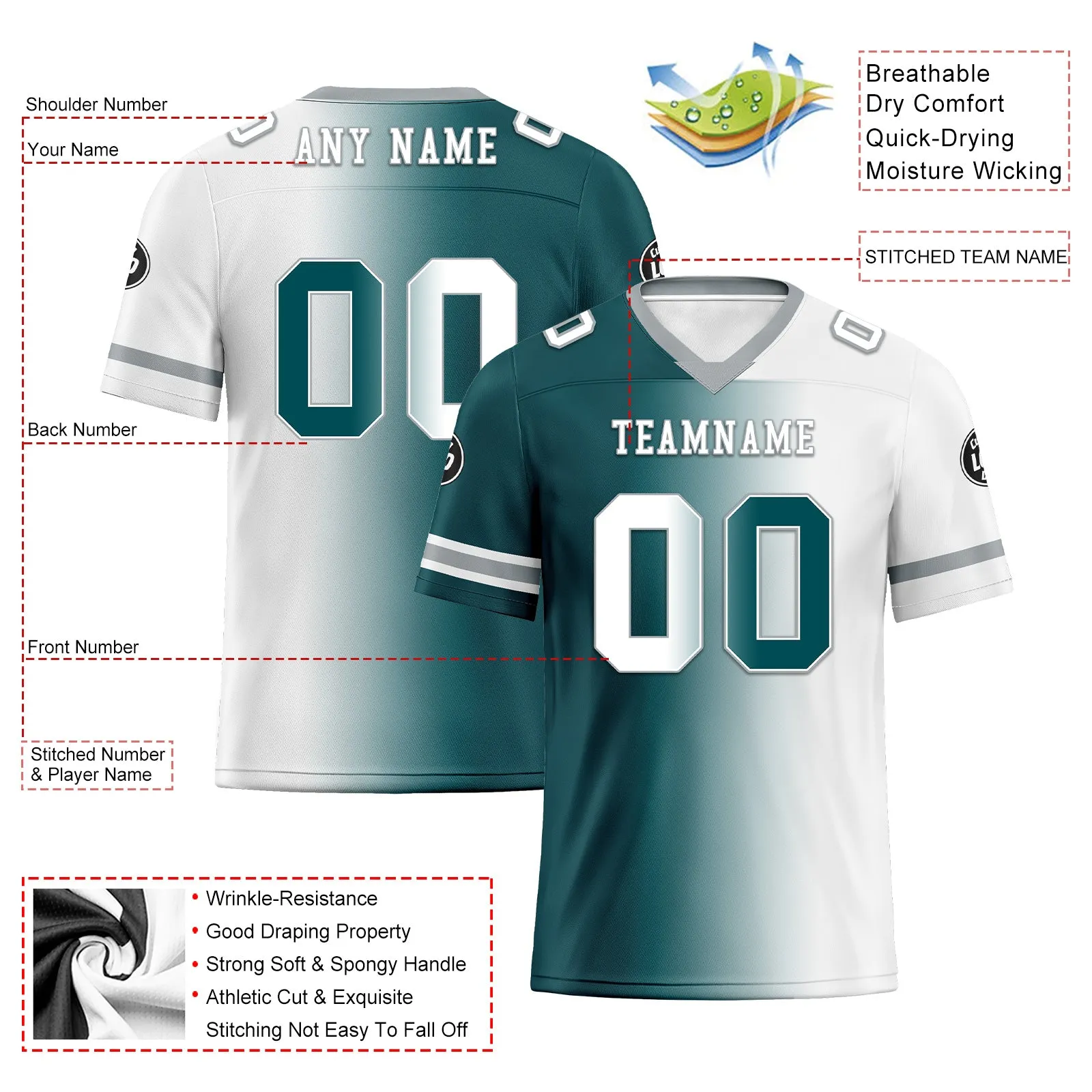 Custom White Green Pennsylvania Personalized Authentic Football Jersey FBJ02-D028017-12