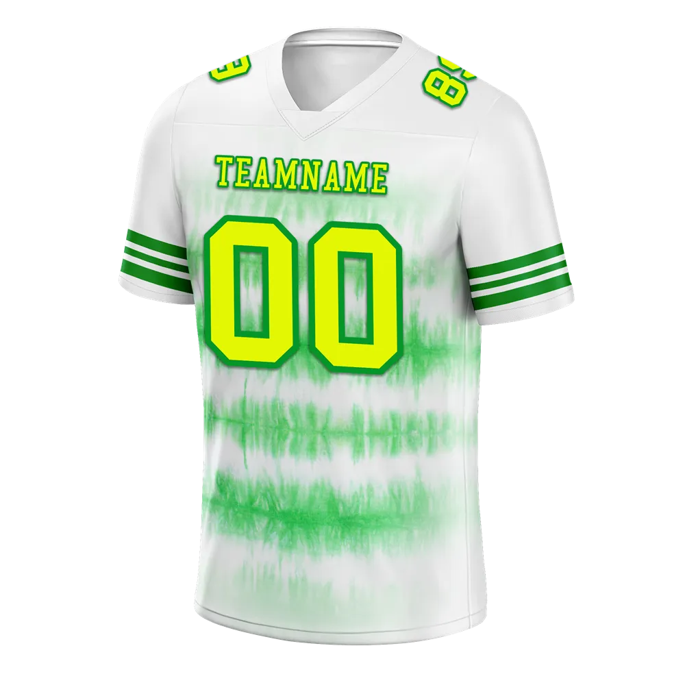 Custom White Green Tie Dye Yellow Personalized Authentic Football Jersey FBJ02-bc0fa8b