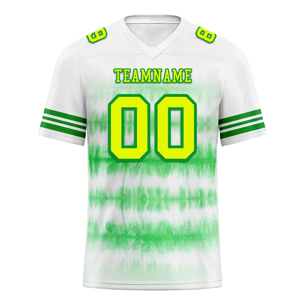 Custom White Green Tie Dye Yellow Personalized Authentic Football Jersey FBJ02-bc0fa8b