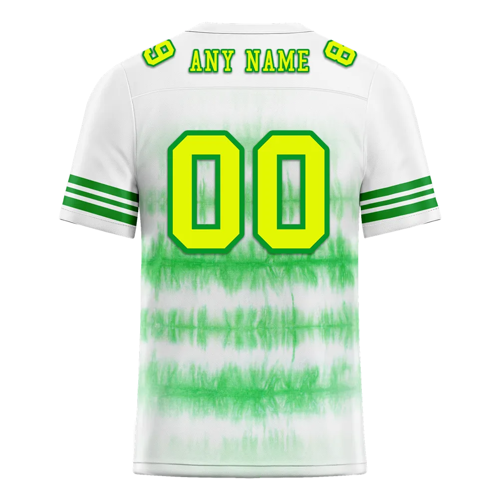 Custom White Green Tie Dye Yellow Personalized Authentic Football Jersey FBJ02-bc0fa8b