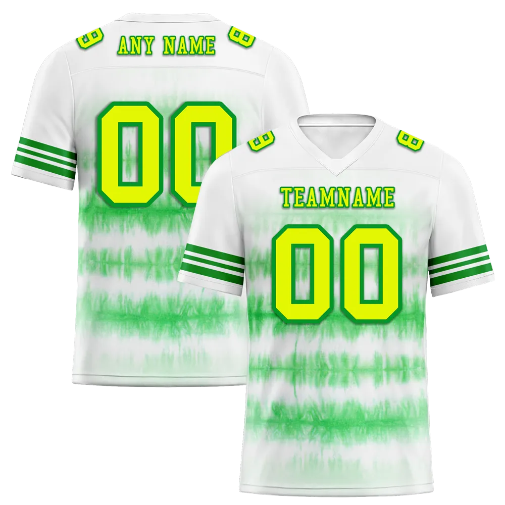 Custom White Green Tie Dye Yellow Personalized Authentic Football Jersey FBJ02-bc0fa8b