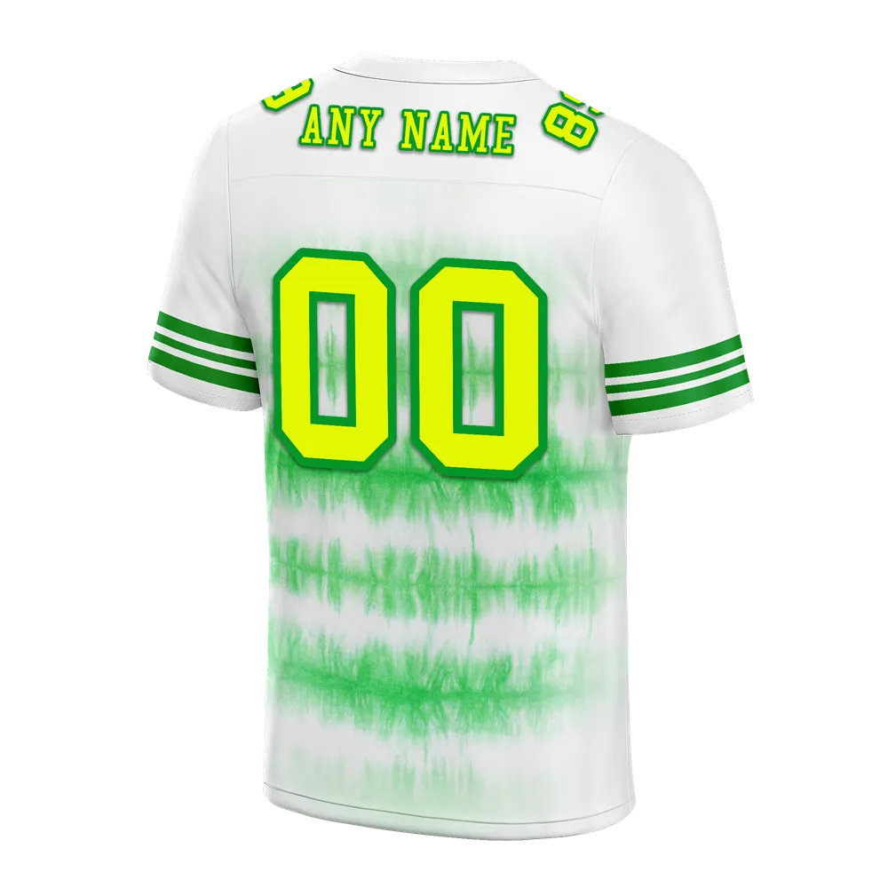 Custom White Green Tie Dye Yellow Personalized Authentic Football Jersey FBJ02-bc0fa8b