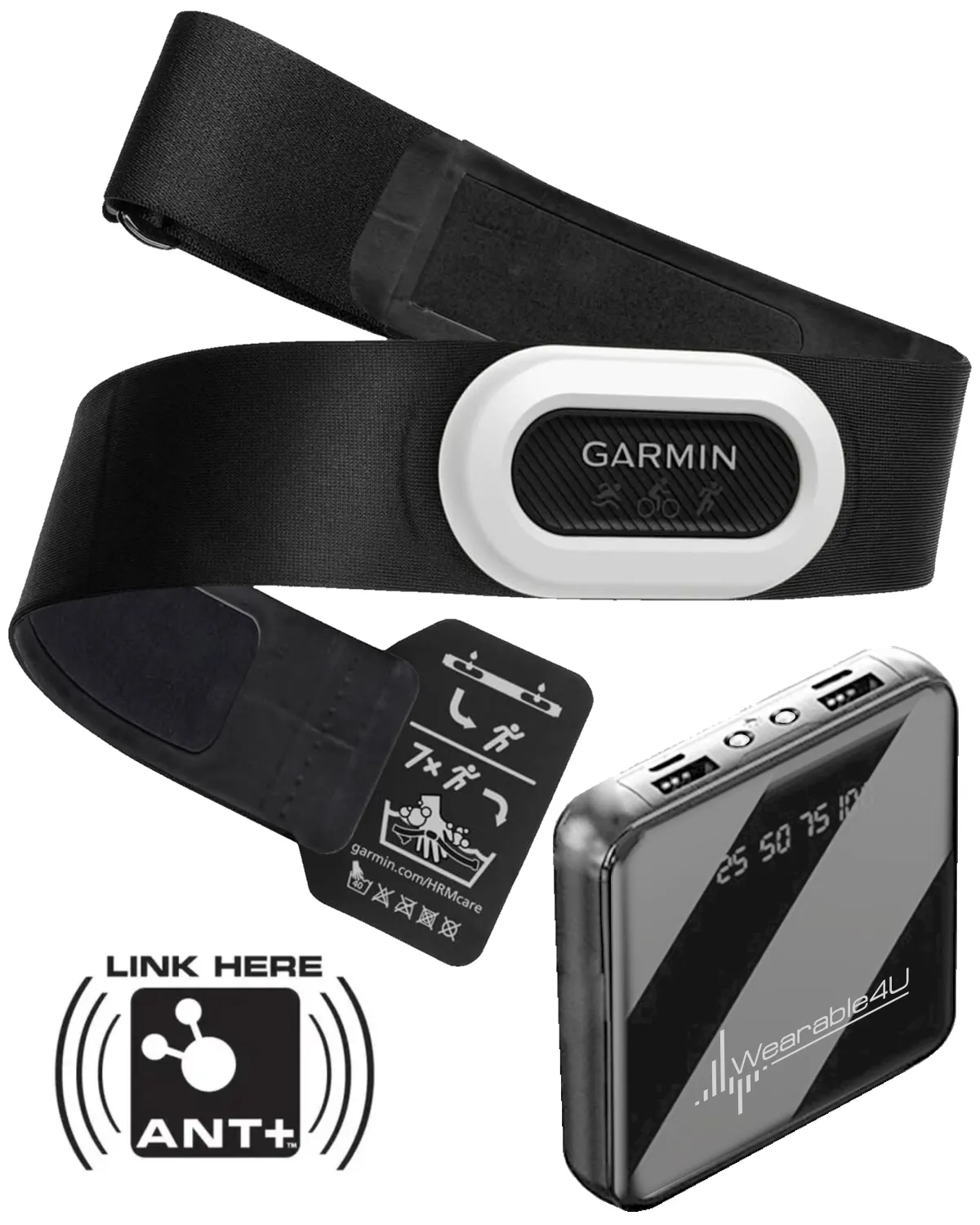 Garmin HRM-Pro Plus | Premium Chest Strap Heart Rate Monitor | Running Dynamics | ANT  | BLUETOOTH w/ Wearable4U PowerBank Bundle (010-13118-05_PowerBankSq_W4U)