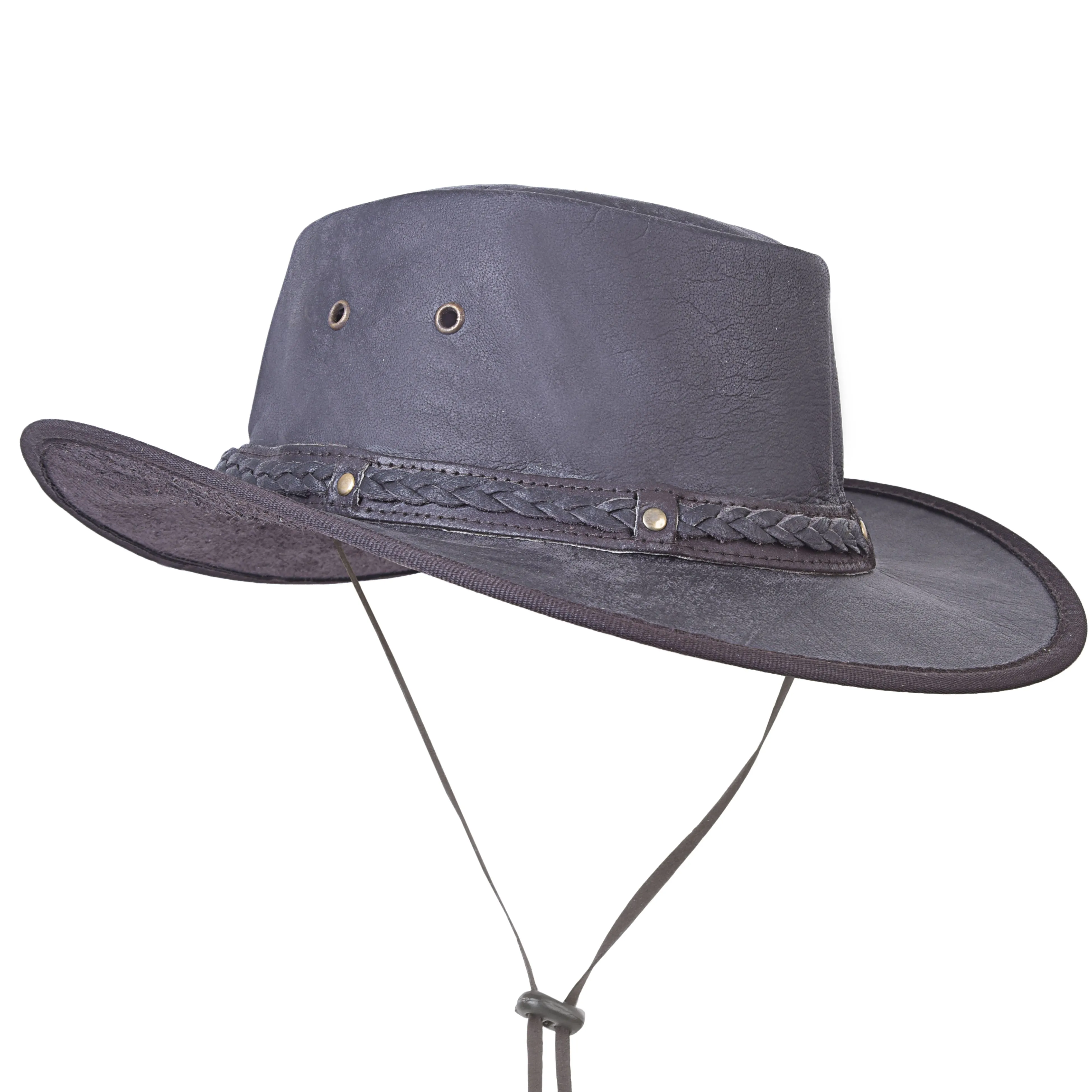 HL80111BROWN - Handcrafted Brown Leather TOP HAT shapeable brim