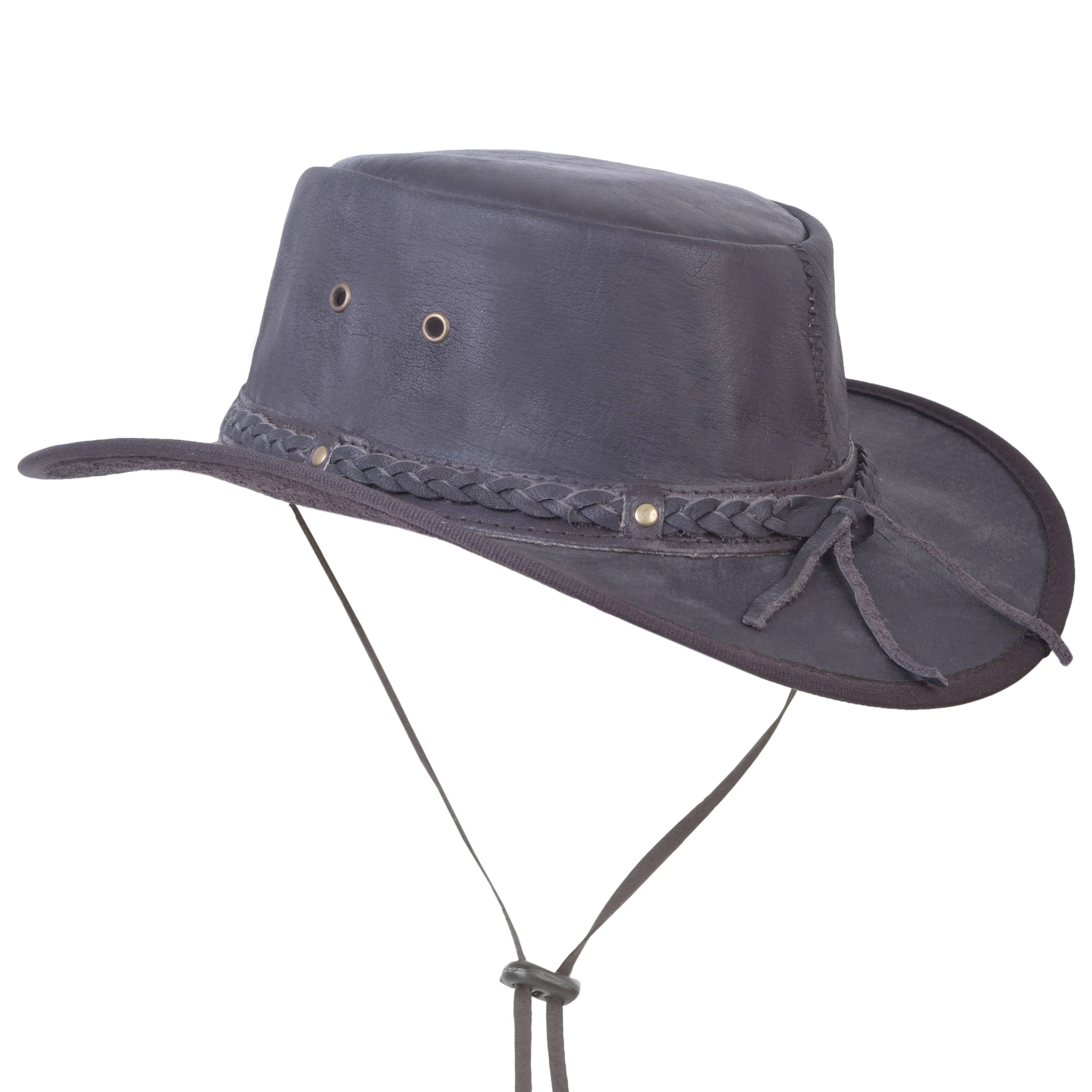 HL80111BROWN - Handcrafted Brown Leather TOP HAT shapeable brim