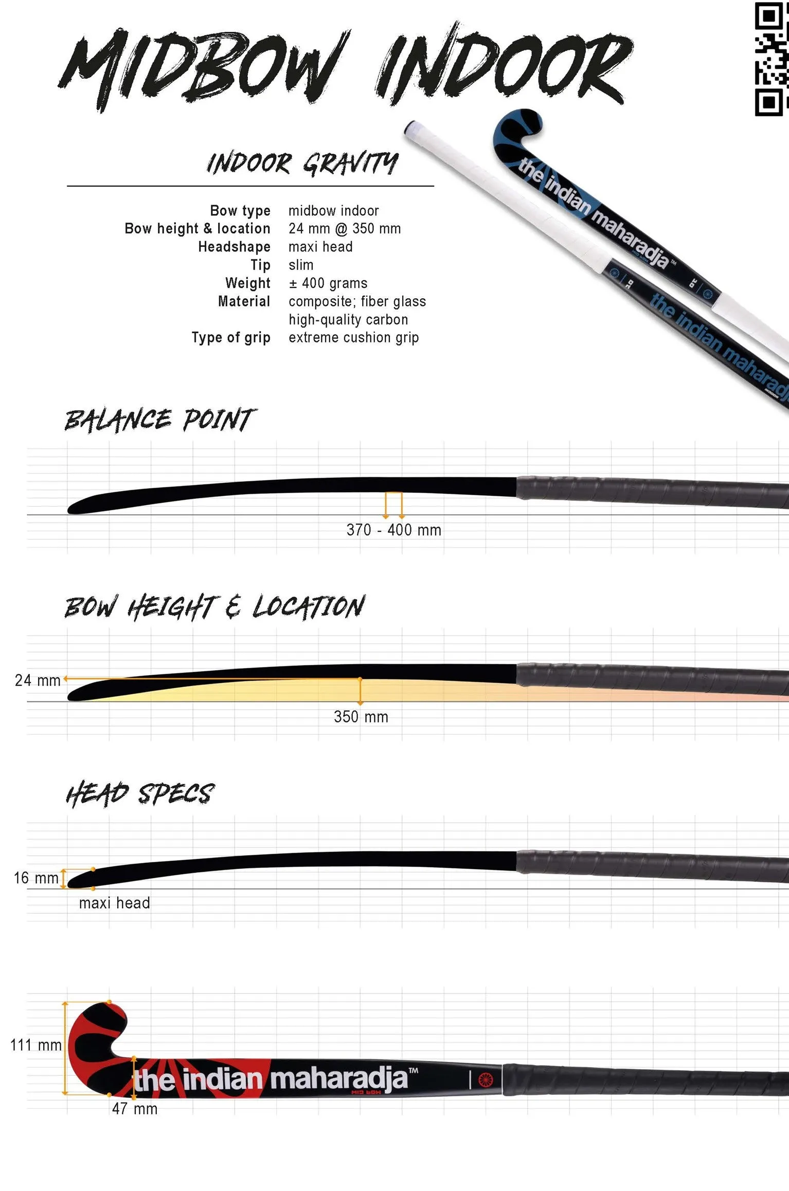 INDOOR Indian Maharadja Gravity Mid Bow Stick: Full Composite 36.5 & 37.5