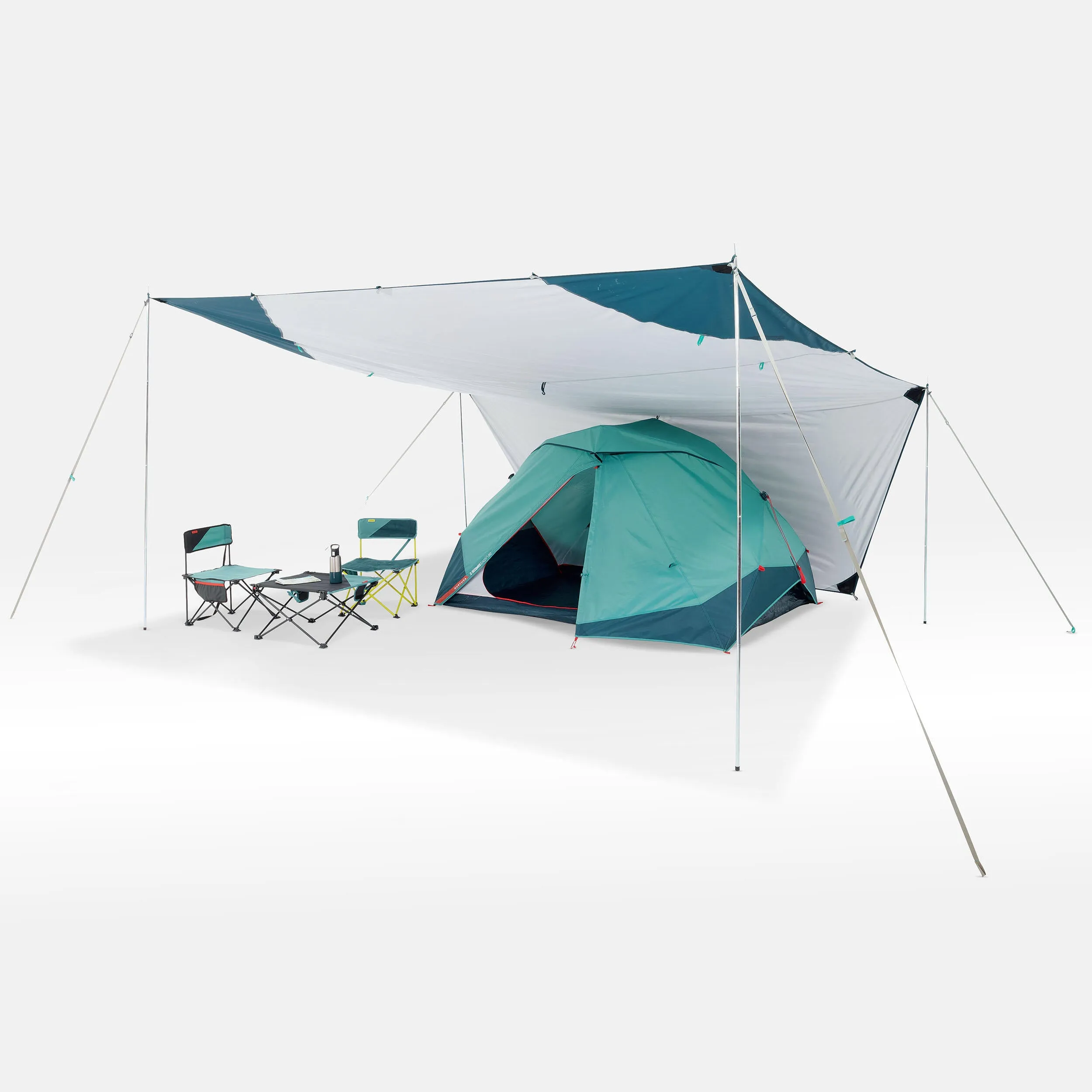 Multifunctional camping canopy Quechua Fresh XL, white/turquoise/blue