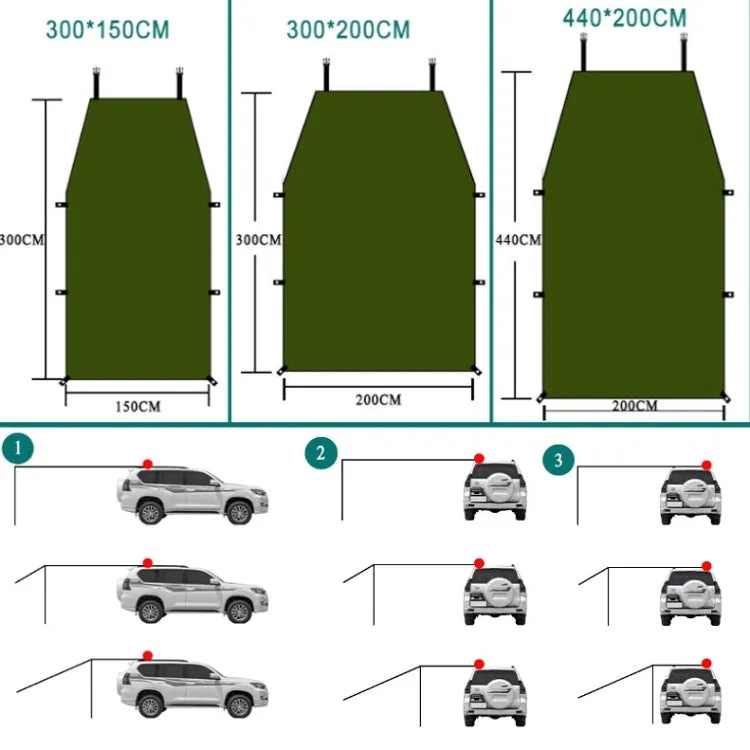 Outdoor Picnic Camping Tent On The Side Of The Car Rain-proof Sun Canopy 200x440cm(Green)