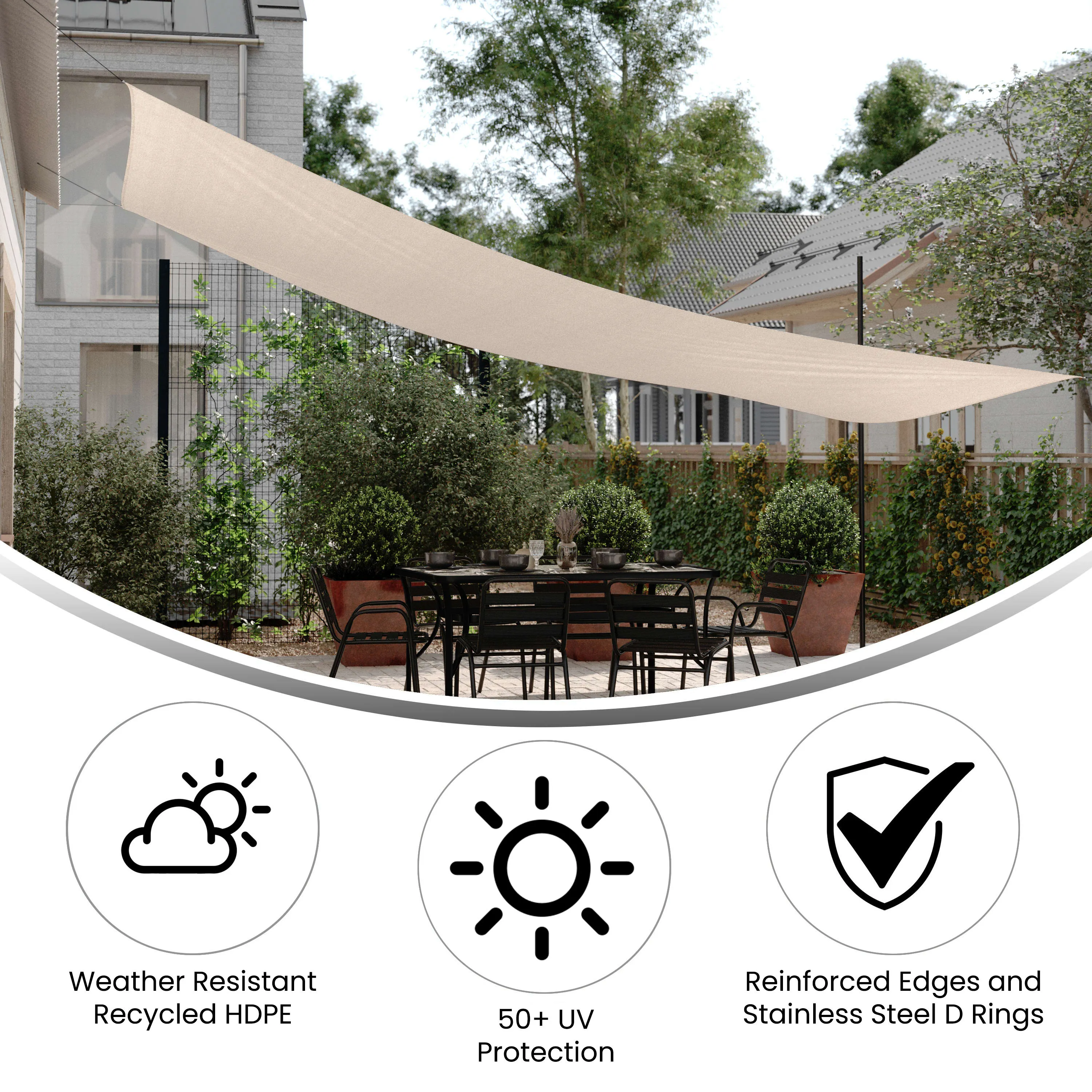 Palmetto Rectangle Sun Sail Shade Canopy with Included Nylon Attachment Ropes