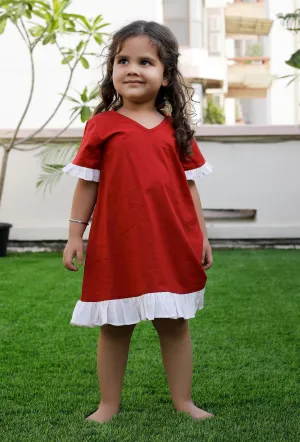 Snow Red And Off White Cotton Dress