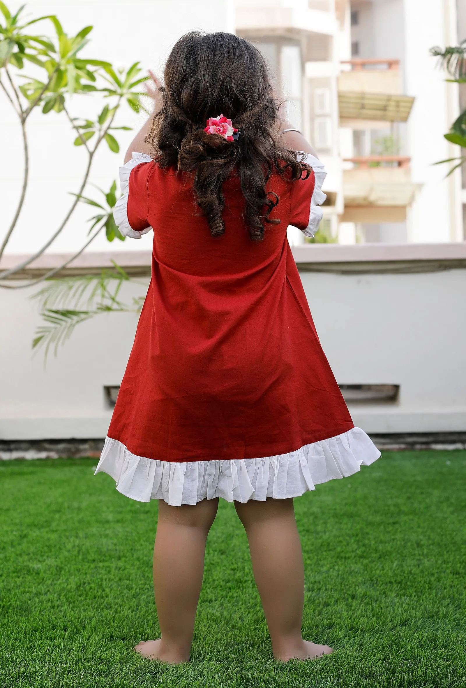 Snow Red And Off White Cotton Dress