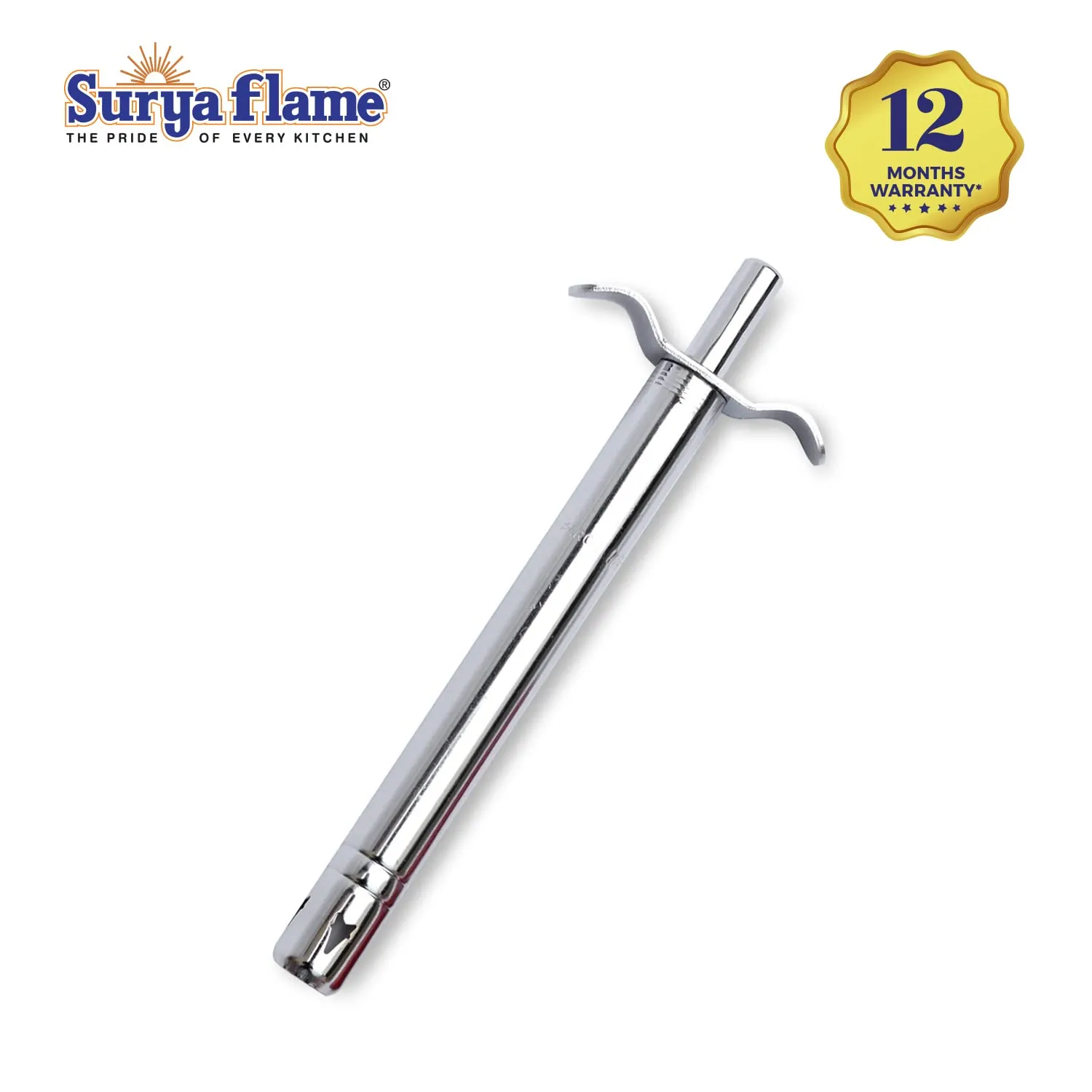 Surya Flame Chrome Stainless Steel Gas Lighter Pack of 2: Easy Grip Metal Regular Gas Lighters for Gas Stoves, Restaurants & Kitchen Use with 1-Year Warranty