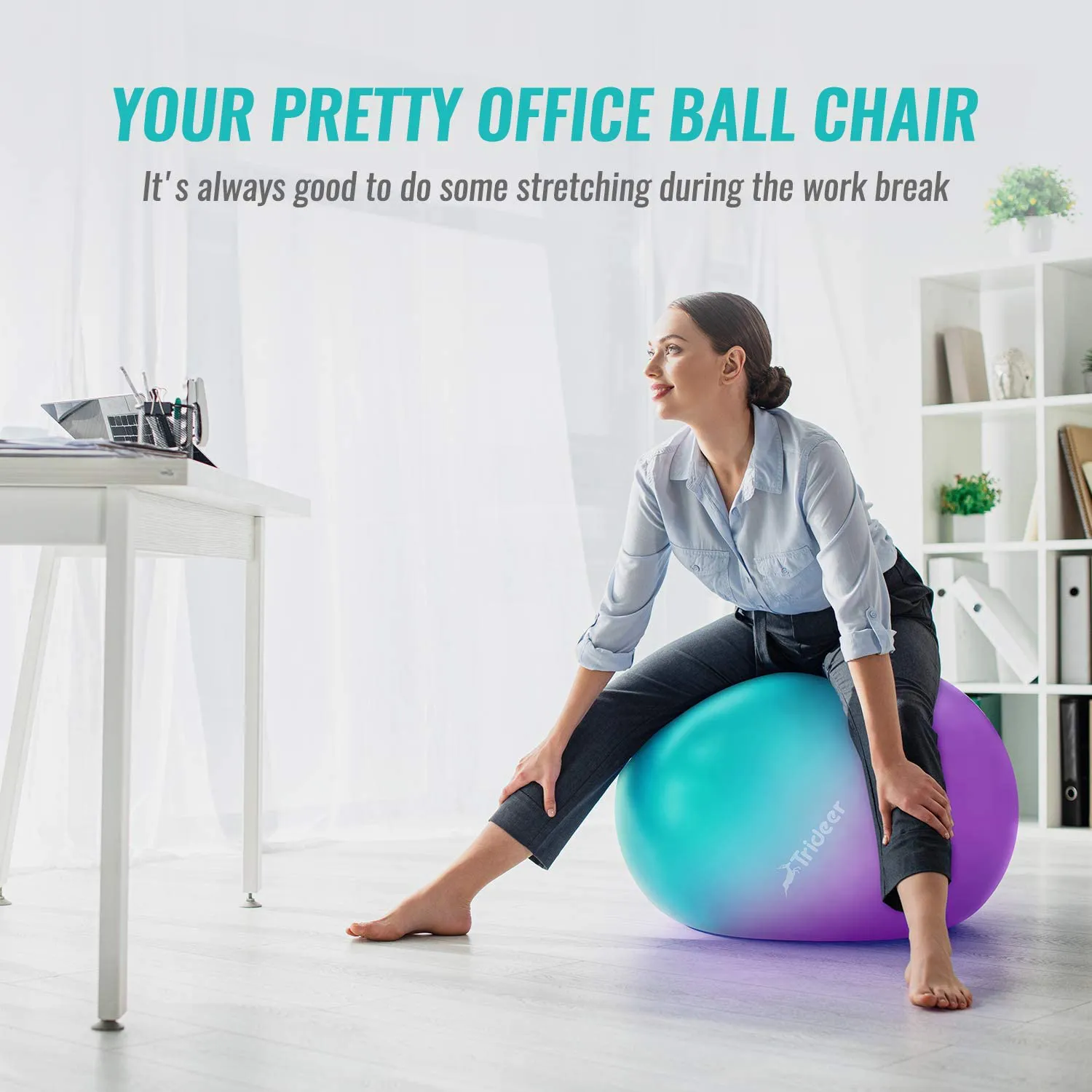 Trideer Exercise Ball, Dreamy - Color Yoga Ball for Home Gym & Desk Chair - Fitness, Yoga & Physical Therapy, with Quick Pump ( 45cm & 55cm & 65cm )