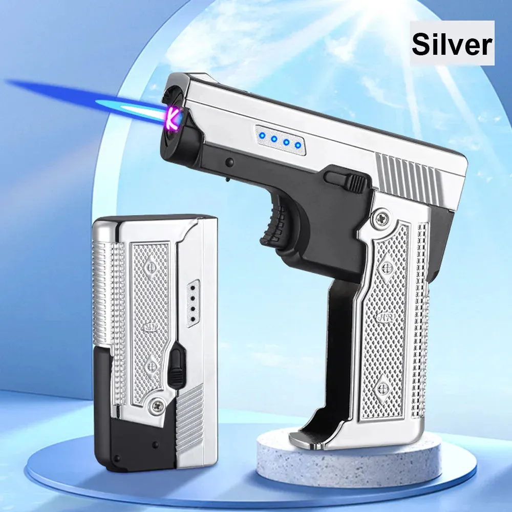 Turbo Jet Flame Windproof USB Rechargeable Lighter - Gas-Electric Plasma, Butane Torch for Cigars - Foldable Design