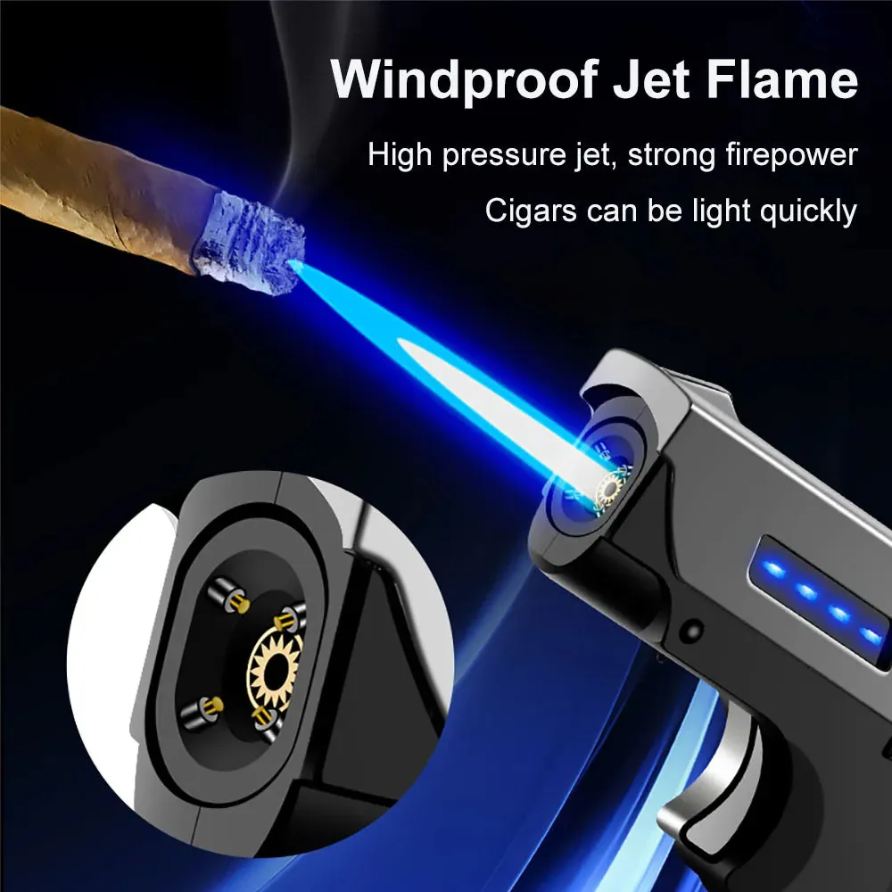 Turbo Jet Flame Windproof USB Rechargeable Lighter - Gas-Electric Plasma, Butane Torch for Cigars - Foldable Design