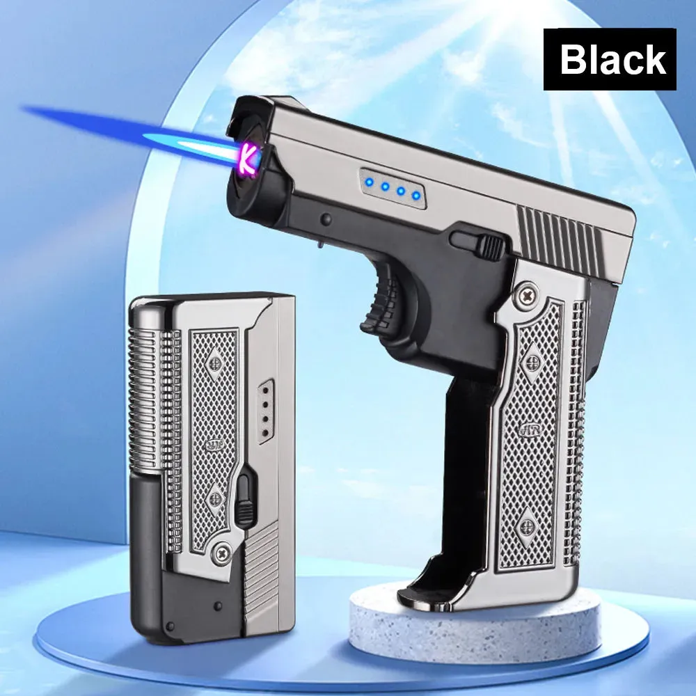 Turbo Jet Flame Windproof USB Rechargeable Lighter - Gas-Electric Plasma, Butane Torch for Cigars - Foldable Design