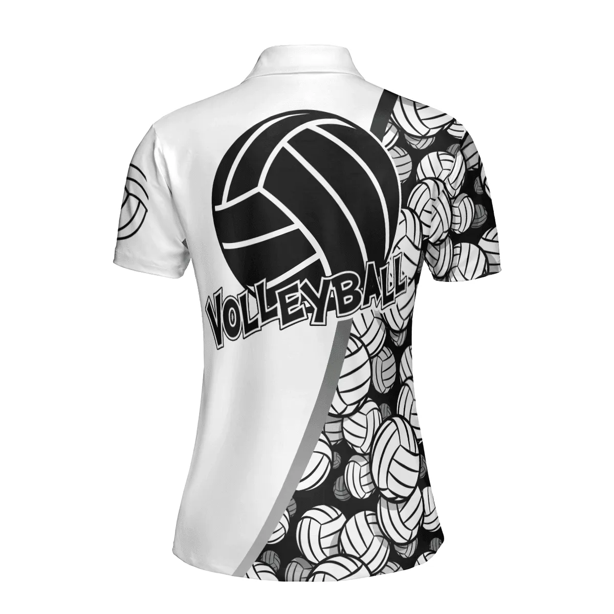 Volleyball Basic Girl Polo Shirt For Women, Black White Volleyball Polo Shirt