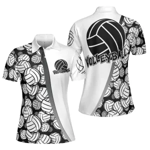 Volleyball Basic Girl Polo Shirt For Women, Black White Volleyball Polo Shirt