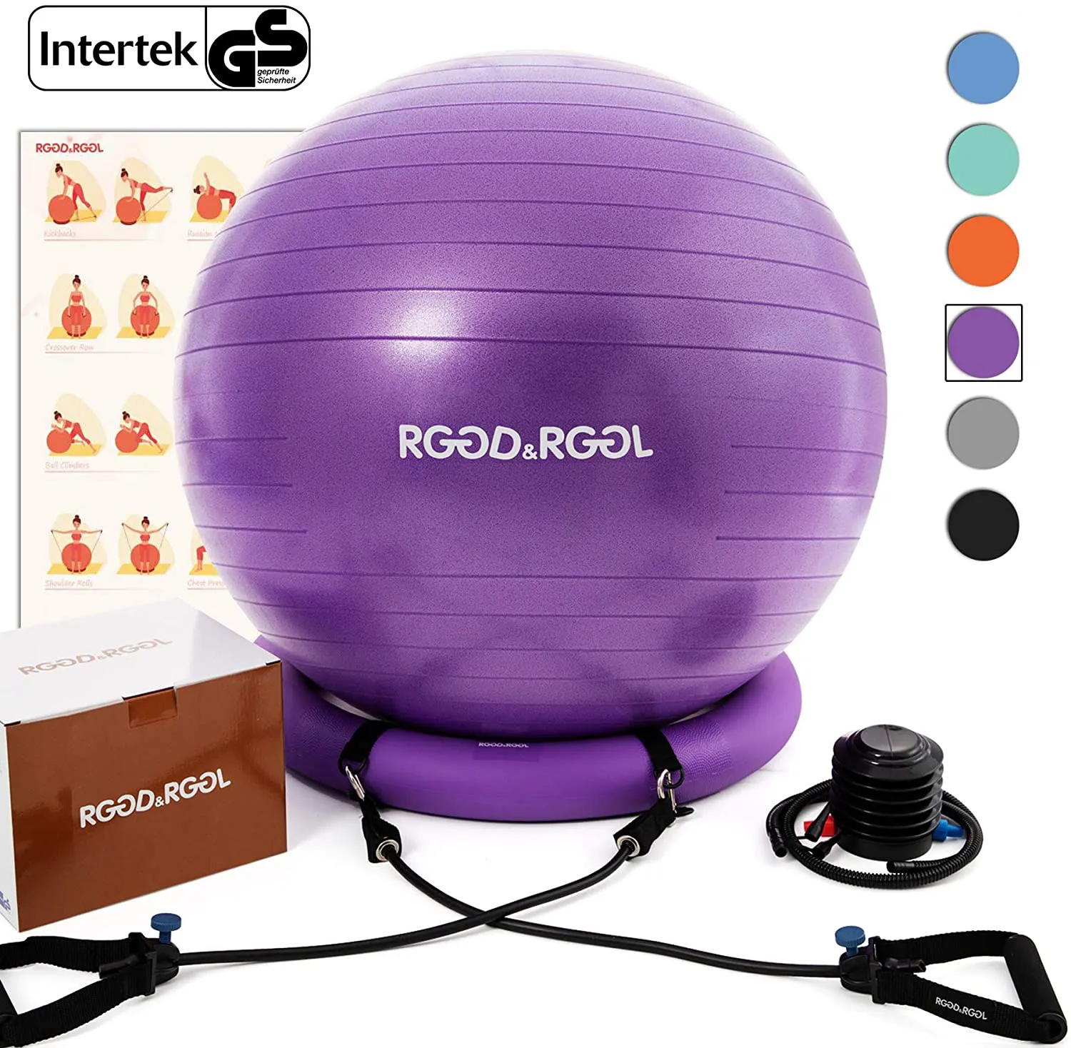 Yoga Ball Chair, RGGD&RGGL Exercise Ball with Leak-Proof Design, Stability Ring&2 Adjustable Resistance Bands for Any Fitness Level, 1.5 Times Thicker Swiss Ball for Home&Gym&Office&Pregnancy (65 cm)